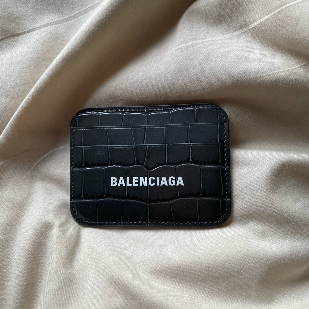 Balenciaga Black Croc Embossed Card Holder